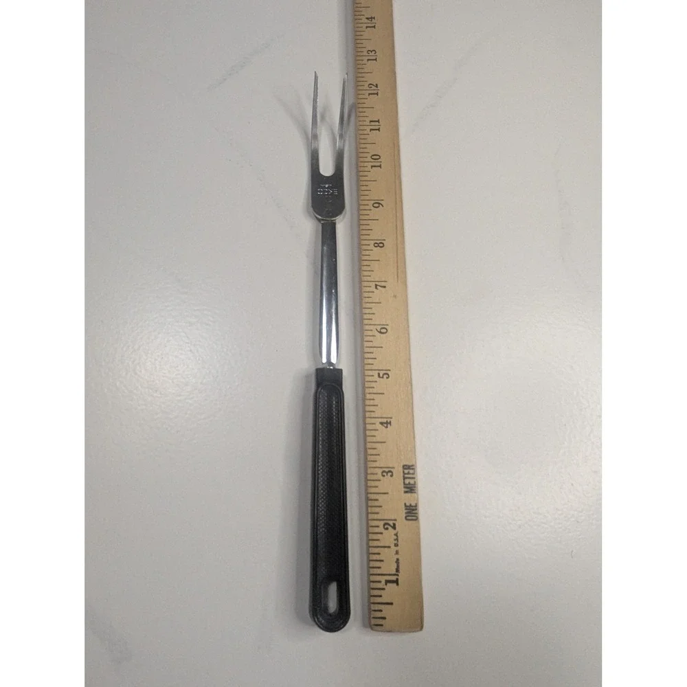 Vintage EKCO USA Meat Carving Fork Stainless Steel Black Handle 12.5 Inch